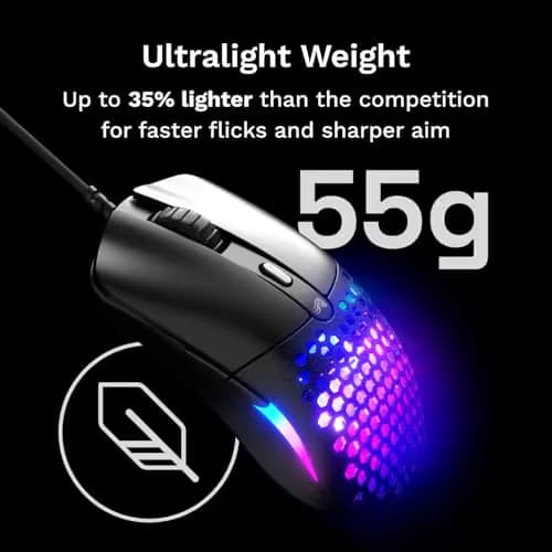GLORIOUS Model O Eternal Ultralight RGB Gaming Mouse - Wired - 55g Lightweight - Customizable RGB Lighting - 6 Programmable Buttons - Symmetrical Design - 12K DPI Optical Sensor - PC/Mac - Black image