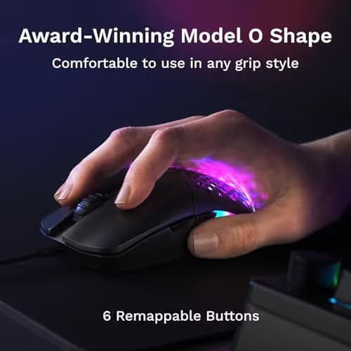 GLORIOUS Model O Eternal Ultralight RGB Gaming Mouse - Wired - 55g Lightweight - Customizable RGB Lighting - 6 Programmable Buttons - Symmetrical Design - 12K DPI Optical Sensor - PC/Mac - Black image