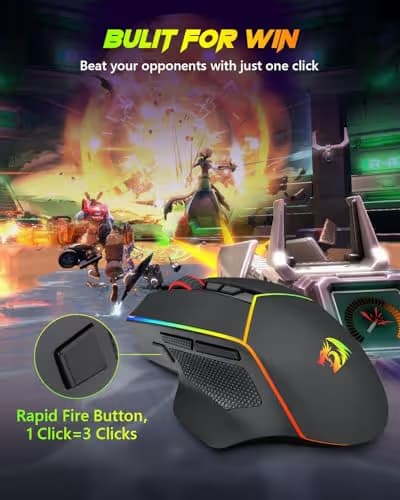 Redragon Wireless Gaming Mouse, Tri-Mode 2.4G/Bluetooth/USB-C, 7 Programmable Buttons, Tactile Rapid Fire Key, 8000 DPI RGB Ergonomic Mouse for PC Windows Gaming & Work, M814 image