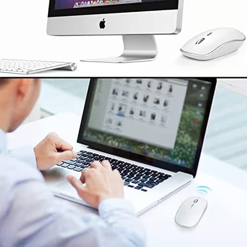 Wireless Mouse for Laptop, J JOYACCESS Silent Stream line Optical Cordless Mouse with USB Nano Receiver and High Precision 2400 DPI-Silver+White image