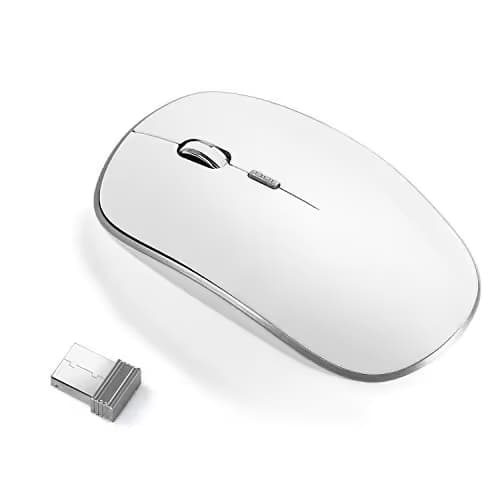 Wireless Mouse for Laptop, J JOYACCESS Silent Stream line Optical Cordless Mouse with USB Nano Receiver and High Precision 2400 DPI-Silver+White image