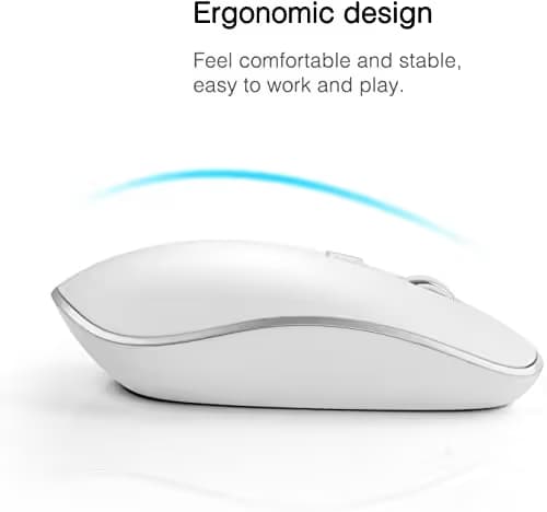 Wireless Mouse for Laptop, J JOYACCESS Silent Stream line Optical Cordless Mouse with USB Nano Receiver and High Precision 2400 DPI-Silver+White image