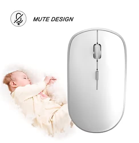 Wireless Mouse for Laptop, J JOYACCESS Silent Stream line Optical Cordless Mouse with USB Nano Receiver and High Precision 2400 DPI-Silver+White image