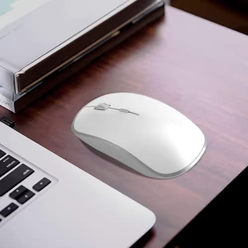 Wireless Mouse for Laptop, J JOYACCESS Silent Stream line Optical Cordless Mouse with USB Nano Receiver and High Precision 2400 DPI-Silver+White image