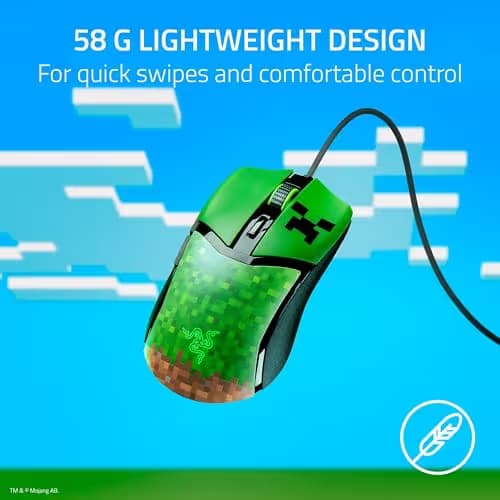 Razer Cobra Wired Gaming Mouse: 58g Lightweight - Gen-3 Optical Switches - Chroma RGB Lighting Underglow - Precise 8500 DPI Optical Sensor - 100% PTFE Mouse Feet - Speedflex Cable - Minecraft Edition image