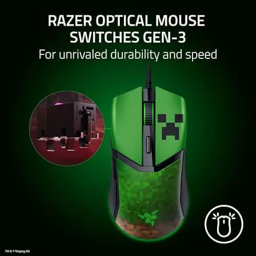 Razer Cobra Wired Gaming Mouse: 58g Lightweight - Gen-3 Optical Switches - Chroma RGB Lighting Underglow - Precise 8500 DPI Optical Sensor - 100% PTFE Mouse Feet - Speedflex Cable - Minecraft Edition image