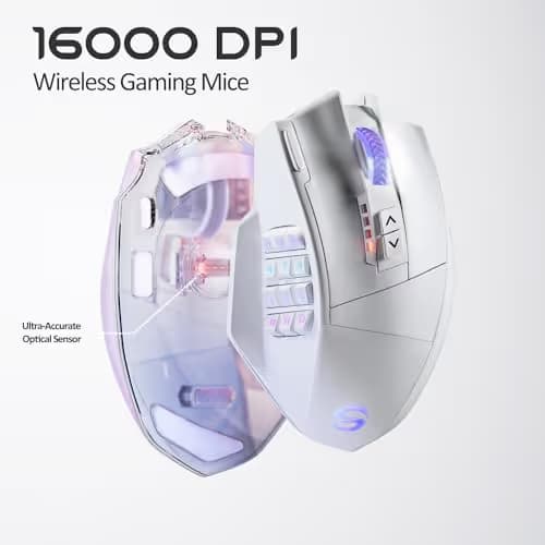UtechSmart Venus Pro Wireless MMO Gaming Mouse, 16,000 DPI Optical Sensor, 2.4 GHz Transmission Technology, Ergonomic Design, 16M Chroma RGB Lighting, 16 Programmable Buttons, Up to 70H image
