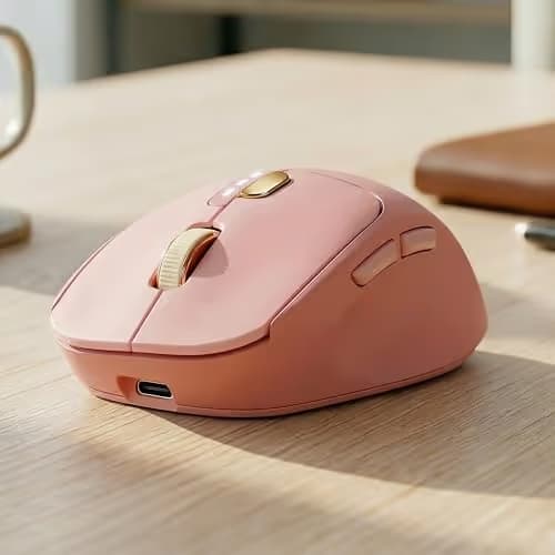 EWEADN Q5 Wireless Mouse, Bluetooth & 2.4G Quiet Computer Mouses with Battery Level Display, 1600 DPI, Ergonomic Office Mouse, 6 Button Portable Cute Computer Mouse for Laptop/PC/Mac - Rose Pink image
