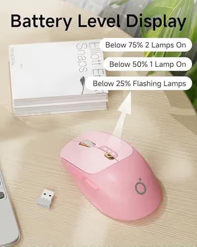EWEADN Q5 Wireless Mouse, Bluetooth & 2.4G Quiet Computer Mouses with Battery Level Display, 1600 DPI, Ergonomic Office Mouse, 6 Button Portable Cute Computer Mouse for Laptop/PC/Mac - Rose Pink image