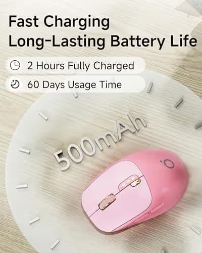 EWEADN Q5 Wireless Mouse, Bluetooth & 2.4G Quiet Computer Mouses with Battery Level Display, 1600 DPI, Ergonomic Office Mouse, 6 Button Portable Cute Computer Mouse for Laptop/PC/Mac - Rose Pink image