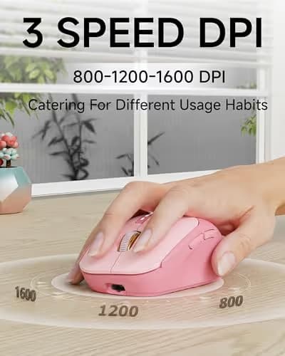 EWEADN Q5 Wireless Mouse, Bluetooth & 2.4G Quiet Computer Mouses with Battery Level Display, 1600 DPI, Ergonomic Office Mouse, 6 Button Portable Cute Computer Mouse for Laptop/PC/Mac - Rose Pink image