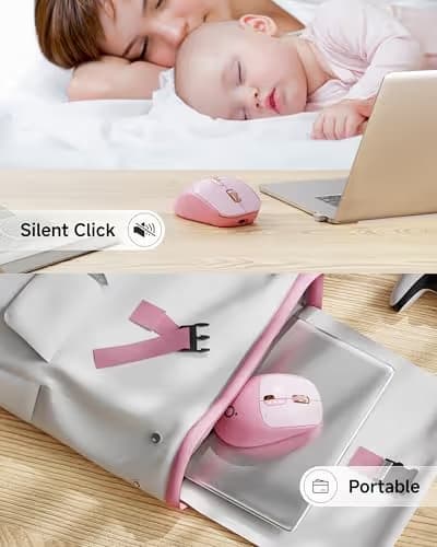 EWEADN Q5 Wireless Mouse, Bluetooth & 2.4G Quiet Computer Mouses with Battery Level Display, 1600 DPI, Ergonomic Office Mouse, 6 Button Portable Cute Computer Mouse for Laptop/PC/Mac - Rose Pink image