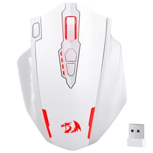 Redragon M913 MAX Wireless Gaming Mouse, 26000 DPI MMO Optical Mouse with 16 Programmable Buttons, BT & 2.4G Wireless, Software Supports DIY Keybinds, White image