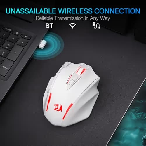 Redragon M913 MAX Wireless Gaming Mouse, 26000 DPI MMO Optical Mouse with 16 Programmable Buttons, BT & 2.4G Wireless, Software Supports DIY Keybinds, White image
