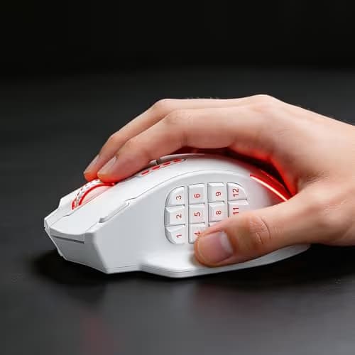 Redragon M913 MAX Wireless Gaming Mouse, 26000 DPI MMO Optical Mouse with 16 Programmable Buttons, BT & 2.4G Wireless, Software Supports DIY Keybinds, White image