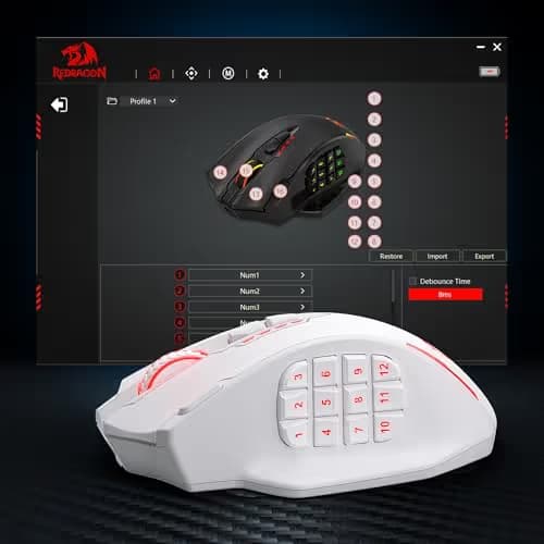 Redragon M913 MAX Wireless Gaming Mouse, 26000 DPI MMO Optical Mouse with 16 Programmable Buttons, BT & 2.4G Wireless, Software Supports DIY Keybinds, White image