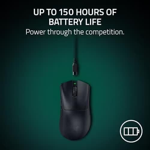 Razer DeathAdder V4 Pro Wireless Gaming Mouse: 56g Lightweight - HyperSpeed Wireless Gen-2 - Optical Scroll Wheel - Optical Switches Gen-4 - Focus Pro 45K Sensor Gen-2 - Up to 150 Hr Battery - Black image