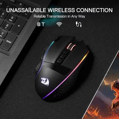 Redragon M991 Wireless Gaming Mouse, 26000 DPI 3-Mode Gamer Mice w/Rapid Fire Key, 9 Macro Buttons, Powerful Capacity and RGB Backlight for PC/Mac/Laptop, Black image