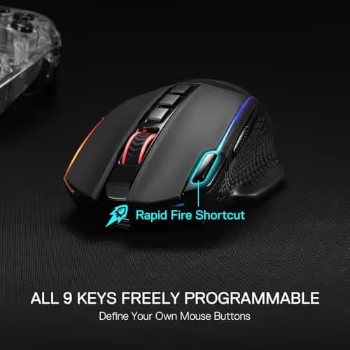 Redragon M991 Wireless Gaming Mouse, 26000 DPI 3-Mode Gamer Mice w/Rapid Fire Key, 9 Macro Buttons, Powerful Capacity and RGB Backlight for PC/Mac/Laptop, Black image