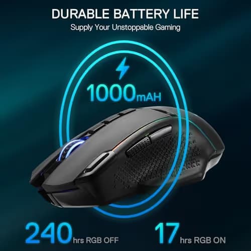 Redragon M991 Wireless Gaming Mouse, 26000 DPI 3-Mode Gamer Mice w/Rapid Fire Key, 9 Macro Buttons, Powerful Capacity and RGB Backlight for PC/Mac/Laptop, Black image