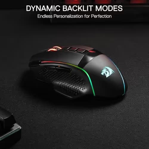 Redragon M991 Wireless Gaming Mouse, 26000 DPI 3-Mode Gamer Mice w/Rapid Fire Key, 9 Macro Buttons, Powerful Capacity and RGB Backlight for PC/Mac/Laptop, Black image