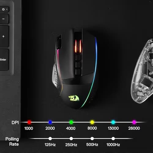 Redragon M991 Wireless Gaming Mouse, 26000 DPI 3-Mode Gamer Mice w/Rapid Fire Key, 9 Macro Buttons, Powerful Capacity and RGB Backlight for PC/Mac/Laptop, Black image