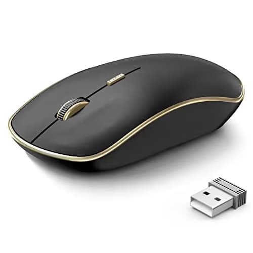 JOYACCESS Silent Wireless Mouse, Portable USB Mouse with 5 Adjustable DPI Levels for Desktop, Notebook, MacBook, Chromebook, PC (Black Gold) image