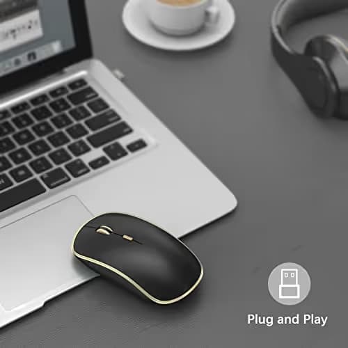 JOYACCESS Silent Wireless Mouse, Portable USB Mouse with 5 Adjustable DPI Levels for Desktop, Notebook, MacBook, Chromebook, PC (Black Gold) image