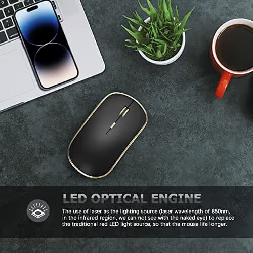 JOYACCESS Silent Wireless Mouse, Portable USB Mouse with 5 Adjustable DPI Levels for Desktop, Notebook, MacBook, Chromebook, PC (Black Gold) image