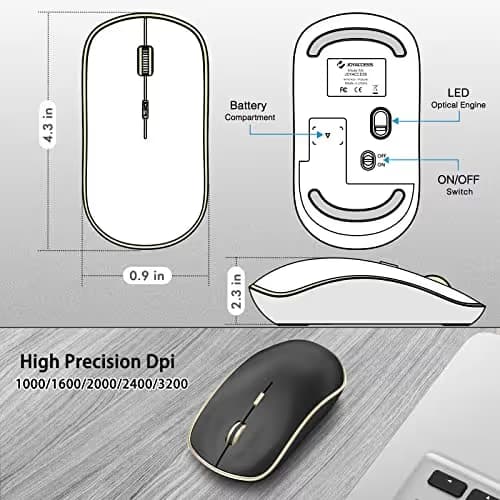 JOYACCESS Silent Wireless Mouse, Portable USB Mouse with 5 Adjustable DPI Levels for Desktop, Notebook, MacBook, Chromebook, PC (Black Gold) image