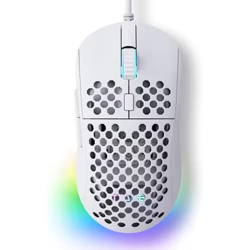TMKB Falcon M1SE Ultralight Honeycomb Gaming Mouse, High-Precision 12800DPI Optical Sensor, 6 Programmable Buttons, Customizable RGB, Drag-Free Paracord, Ergonomic, Wired - Matte White image