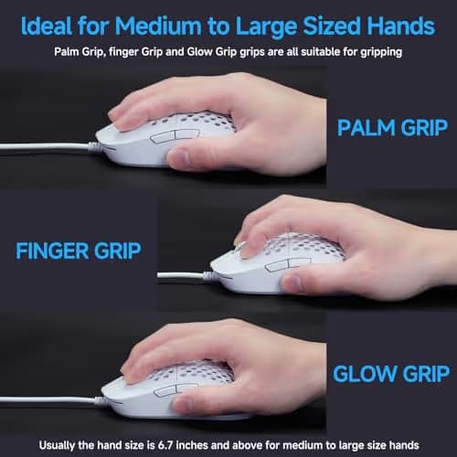 TMKB Falcon M1SE Ultralight Honeycomb Gaming Mouse, High-Precision 12800DPI Optical Sensor, 6 Programmable Buttons, Customizable RGB, Drag-Free Paracord, Ergonomic, Wired - Matte White image