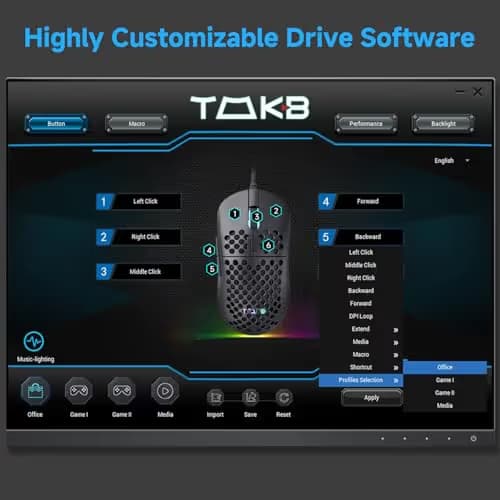 TMKB Falcon M1SE Ultralight Honeycomb Gaming Mouse, High-Precision 12800DPI Optical Sensor, 6 Programmable Buttons, Customizable RGB, Drag-Free Paracord, Ergonomic, Wired - Matte White image