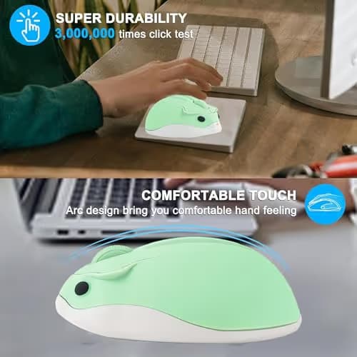 Wireless Mouse Cute Hamster Mice, Green Silent Portable Compact Lightweight 1200DPI USB Mice, Cordless Mouse for PC Laptop Computer Notebook MacBook Tablet Kids Girl Boy Men Women School Office Gift image