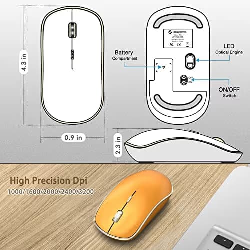 JOYACCESS J 2.4G Wireless Mouse, Soft Click, Silent Travel, 3200 DPI, 5 Adjustment Levels, for Laptop, Mac, PC, Notebook - Orange image