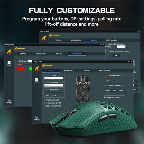 R5Ultra 8K Carbon Fiber Wireless Gaming Mouse with 42000 DPI -PAW3950 MAX Sensor -39g Ultra-Lightweight-Nordic 52840 MCU Chip-Wired/BT/2.4GHz Wirelss Programmable Mouse Tape for PC/Mac (Green) image