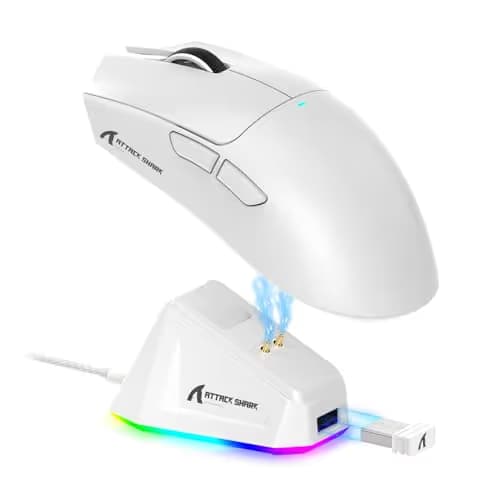 ATTACK SHARK X11 Lightweight Wireless Gaming Mouse with RGB Charging Dock,Tri-Mode-2.4G/USB-C Wired/BT,22K DPI,PAW3311 Optical Sensor,HUYU Switch, 5 programmable Buttons for PC/Mac(White) main image