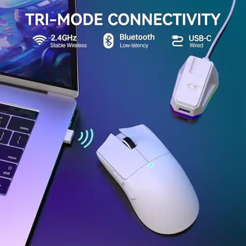 ATTACK SHARK X11 Lightweight Wireless Gaming Mouse with RGB Charging Dock,Tri-Mode-2.4G/USB-C Wired/BT,22K DPI,PAW3311 Optical Sensor,HUYU Switch, 5 programmable Buttons for PC/Mac(White) image