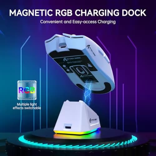 ATTACK SHARK X11 Lightweight Wireless Gaming Mouse with RGB Charging Dock,Tri-Mode-2.4G/USB-C Wired/BT,22K DPI,PAW3311 Optical Sensor,HUYU Switch, 5 programmable Buttons for PC/Mac(White) image