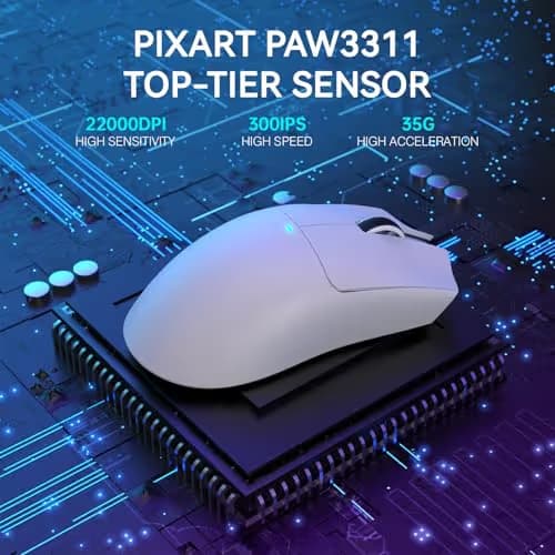 ATTACK SHARK X11 Lightweight Wireless Gaming Mouse with RGB Charging Dock,Tri-Mode-2.4G/USB-C Wired/BT,22K DPI,PAW3311 Optical Sensor,HUYU Switch, 5 programmable Buttons for PC/Mac(White) image