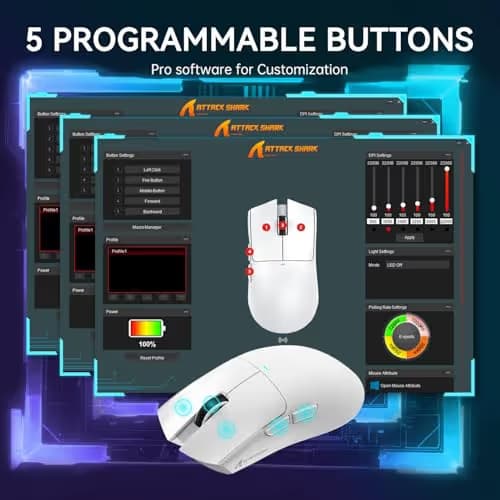 ATTACK SHARK X11 Lightweight Wireless Gaming Mouse with RGB Charging Dock,Tri-Mode-2.4G/USB-C Wired/BT,22K DPI,PAW3311 Optical Sensor,HUYU Switch, 5 programmable Buttons for PC/Mac(White) image