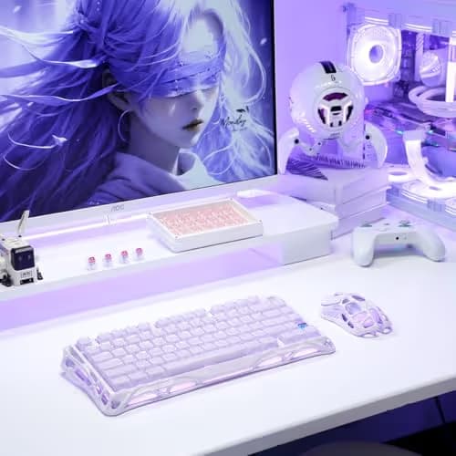 GravaStar Mercury M1 Pro Gaming Mouse, Lightweight Magnesium Alloy, 26,000 DPI, PAW3395DM Sensor, 5 Programmable Buttons, Support Wired/2.4GHz/BT, Up to 200 Hours Battery Life (Lavender Purple) image