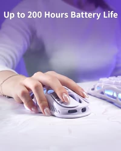 GravaStar Mercury M1 Pro Gaming Mouse, Lightweight Magnesium Alloy, 26,000 DPI, PAW3395DM Sensor, 5 Programmable Buttons, Support Wired/2.4GHz/BT, Up to 200 Hours Battery Life (Lavender Purple) image