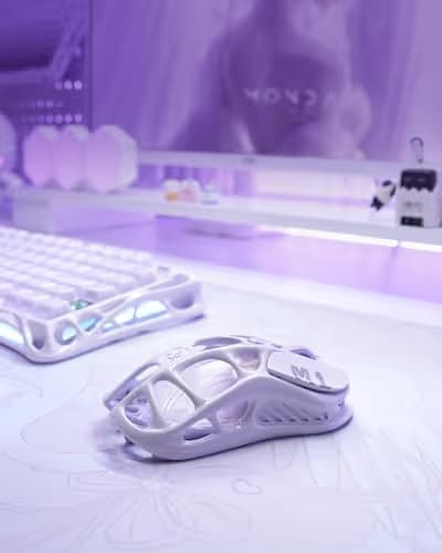 GravaStar Mercury M1 Pro Gaming Mouse, Lightweight Magnesium Alloy, 26,000 DPI, PAW3395DM Sensor, 5 Programmable Buttons, Support Wired/2.4GHz/BT, Up to 200 Hours Battery Life (Lavender Purple) image