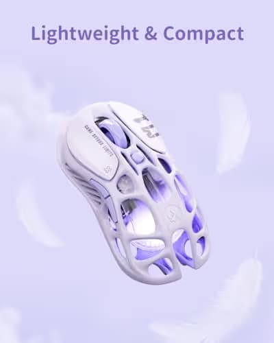 GravaStar Mercury M1 Pro Gaming Mouse, Lightweight Magnesium Alloy, 26,000 DPI, PAW3395DM Sensor, 5 Programmable Buttons, Support Wired/2.4GHz/BT, Up to 200 Hours Battery Life (Lavender Purple) image