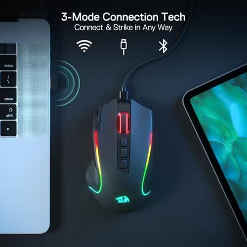 Redragon M612 PRO RGB Gaming Mouse, 8000 DPI Wired/Wireless Optical Mouse with 9 Programmable Buttons & 7 Backlit Modes, BT & 2.4G Wireless, Software Supports DIY Keybinds Rapid Fire Button image