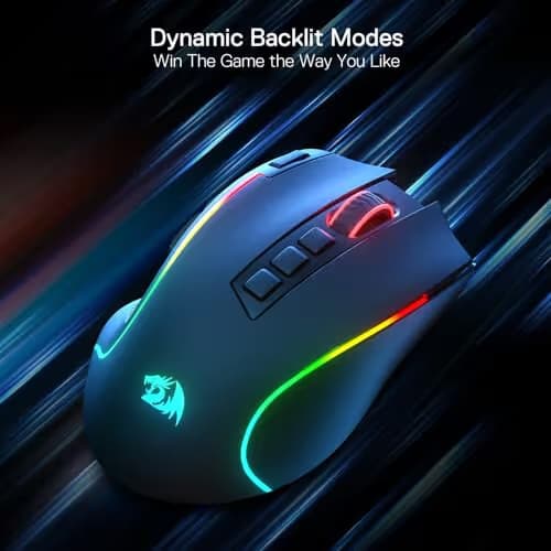 Redragon M612 PRO RGB Gaming Mouse, 8000 DPI Wired/Wireless Optical Mouse with 9 Programmable Buttons & 7 Backlit Modes, BT & 2.4G Wireless, Software Supports DIY Keybinds Rapid Fire Button image