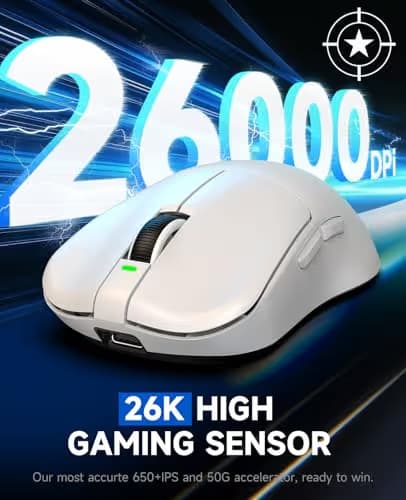 VGN Dragonfly F1 MOBA Wireless Gaming Mouse, 55g Ultralight, PAW3395 26K DPI Optical Sensor, Optimized Tactile Click Feel, Anti-Slip Silver Coating Grip, 4000Hz Polling Supported, Esports Mouse, White image