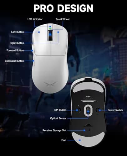 VGN Dragonfly F1 MOBA Wireless Gaming Mouse, 55g Ultralight, PAW3395 26K DPI Optical Sensor, Optimized Tactile Click Feel, Anti-Slip Silver Coating Grip, 4000Hz Polling Supported, Esports Mouse, White image