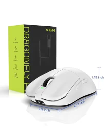 VGN Dragonfly F1 MOBA Wireless Gaming Mouse, 55g Ultralight, PAW3395 26K DPI Optical Sensor, Optimized Tactile Click Feel, Anti-Slip Silver Coating Grip, 4000Hz Polling Supported, Esports Mouse, White image